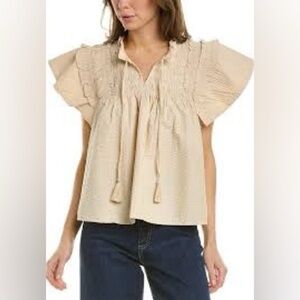 Sea New York Cream Smocked Ruffle Blouse Flutter Sleeve Boho Top XS tuckernuck
